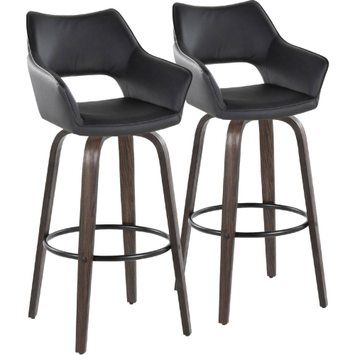 Mustang 30" Swivel Bar Stool Walnut Glazed Wood & Black Leatherette with Black Footrest (Set of 2)